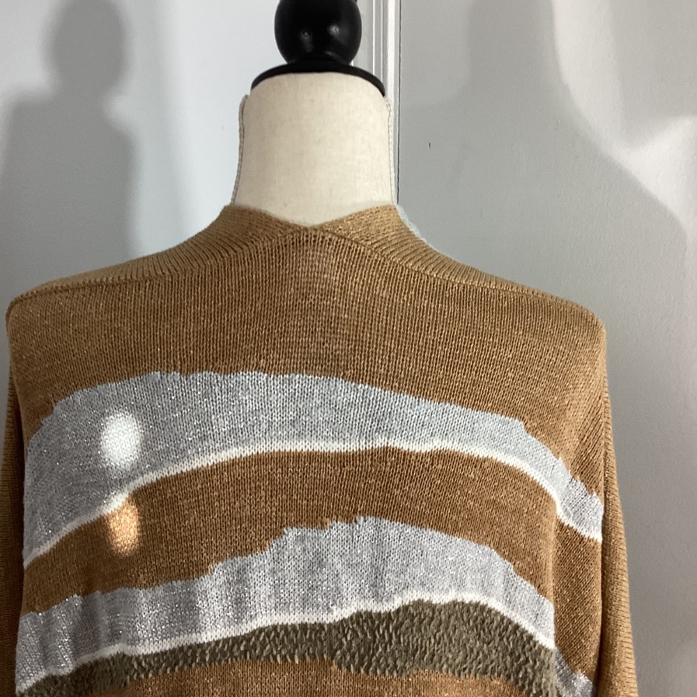 CHICO’S ONE SIZE KNIT PONCHO WRAP SHAWL MULTICOLOR NEUTRAL STRIPES LIGHTWEIGHT - Picture 6 of 11